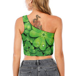 Shamrock Clover St. Patrick's Day Print One Shoulder Crop Top