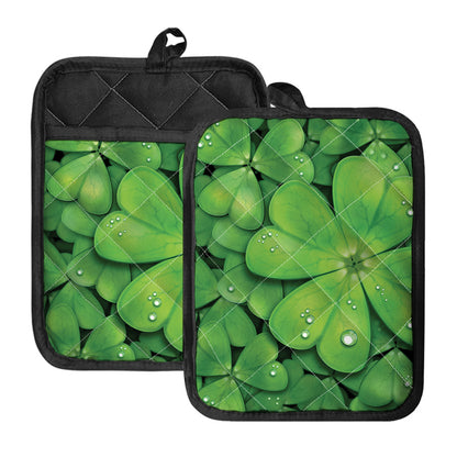 Shamrock Clover St. Patrick's Day Print Pot Holders With Pocket