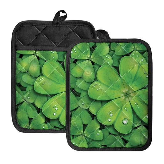 Shamrock Clover St. Patrick's Day Print Pot Holders With Pocket