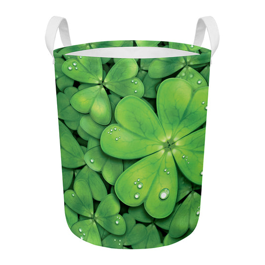 Shamrock Clover St. Patrick's Day Print Round Laundry Basket