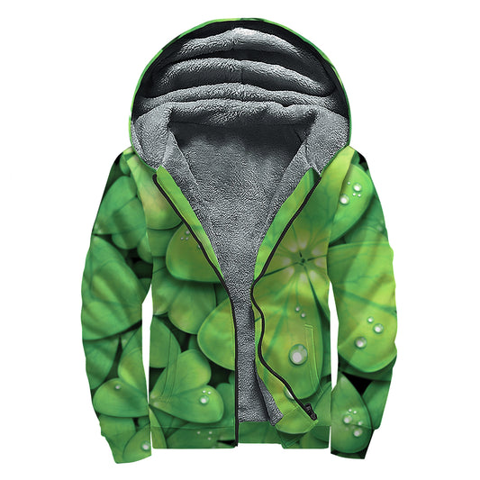 Shamrock Clover St. Patrick's Day Print Sherpa Lined Zip Up Hoodie