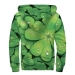 Shamrock Clover St. Patrick's Day Print Sherpa Lined Zip Up Hoodie