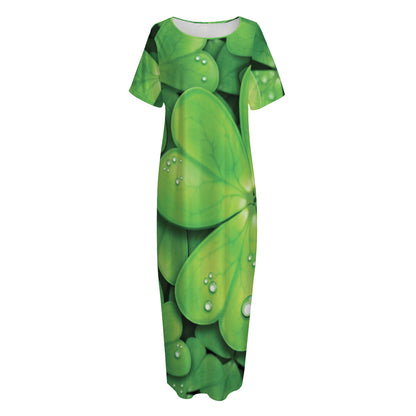 Shamrock Clover St. Patrick's Day Print Short Sleeve Long Nightdress