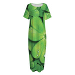 Shamrock Clover St. Patrick's Day Print Short Sleeve Long Nightdress