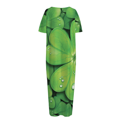 Shamrock Clover St. Patrick's Day Print Short Sleeve Long Nightdress