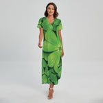 Shamrock Clover St. Patrick's Day Print Short Sleeve Maxi Dress
