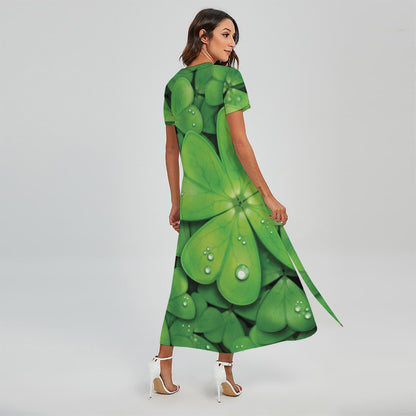 Shamrock Clover St. Patrick's Day Print Short Sleeve Maxi Dress