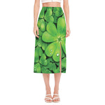 Shamrock Clover St. Patrick's Day Print Side Slit Midi Skirt