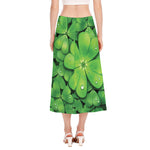 Shamrock Clover St. Patrick's Day Print Side Slit Midi Skirt