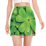 Shamrock Clover St. Patrick's Day Print Side Slit Mini Skirt