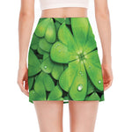 Shamrock Clover St. Patrick's Day Print Side Slit Mini Skirt