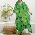 Shamrock Clover St. Patrick's Day Print Silk V-Neck Kaftan Dress