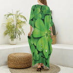 Shamrock Clover St. Patrick's Day Print Silk V-Neck Kaftan Dress