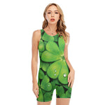 Shamrock Clover St. Patrick's Day Print Sleeveless One Piece Swimsuit