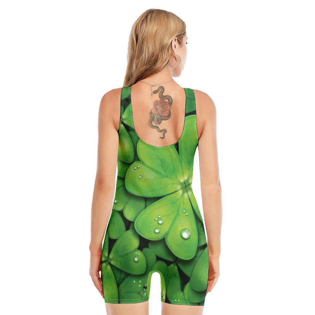 Shamrock Clover St. Patrick's Day Print Sleeveless One Piece Swimsuit
