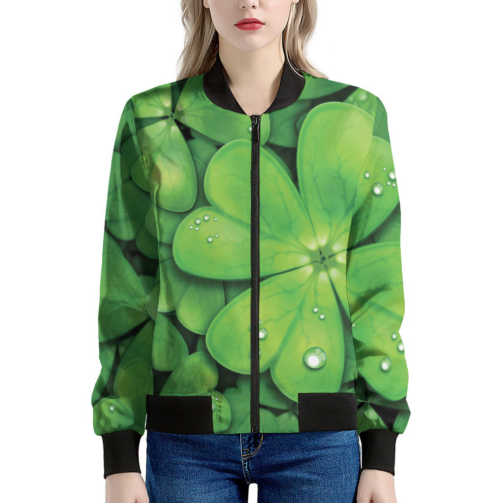 Shamrock Clover St. Patrick's Day Print Women's Bomber Jacket