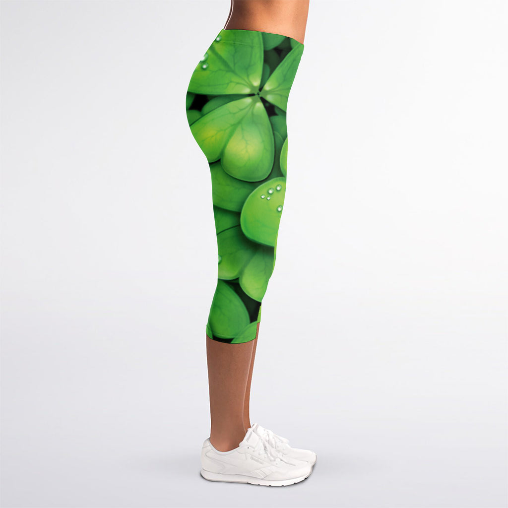 Shamrock Clover St. Patrick's Day Print Women's Capri Leggings