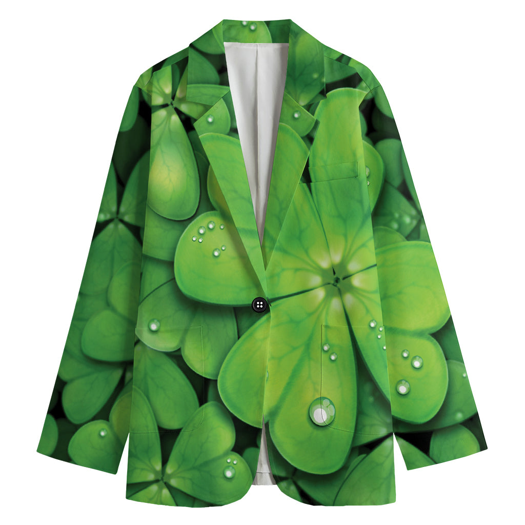 Shamrock Clover St. Patrick's Day Print Women's Cotton Blazer