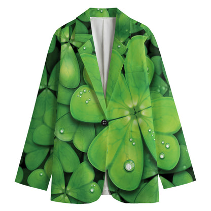 Shamrock Clover St. Patrick's Day Print Women's Cotton Blazer