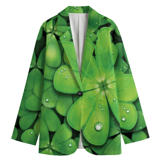 Shamrock Clover St. Patrick's Day Print Women's Cotton Blazer