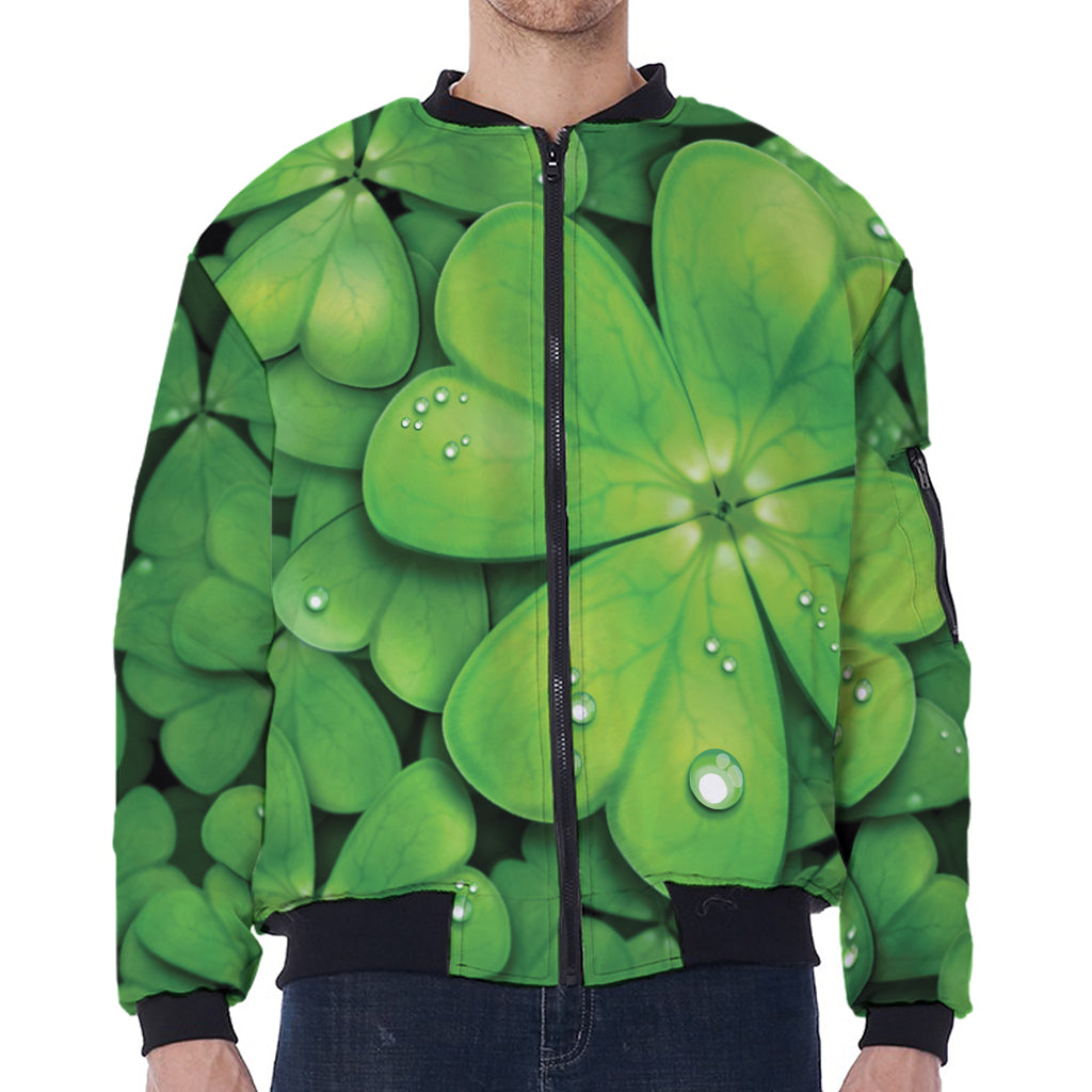 Shamrock Clover St. Patrick's Day Print Zip Sleeve Bomber Jacket