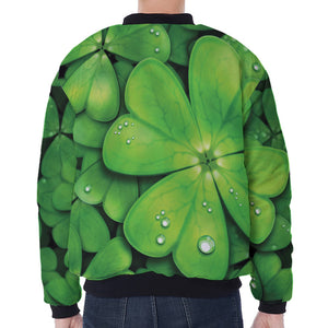 Shamrock Clover St. Patrick's Day Print Zip Sleeve Bomber Jacket