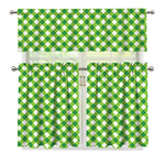 Shamrock Green And White Gingham Print 3 Piece Kitchen Curtains