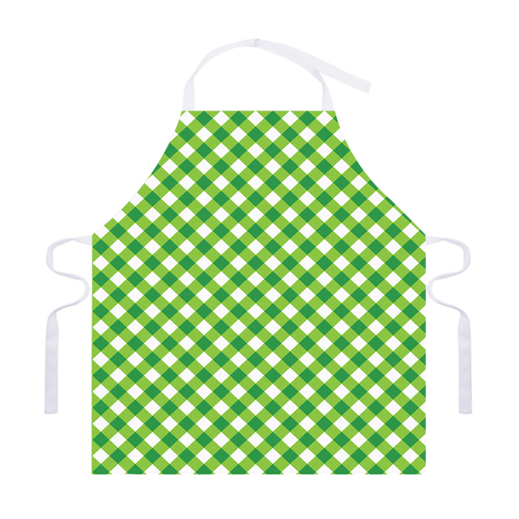 Shamrock Green And White Gingham Print Adjustable Apron