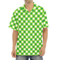 Shamrock Green And White Gingham Print Aloha Shirt