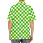Shamrock Green And White Gingham Print Aloha Shirt