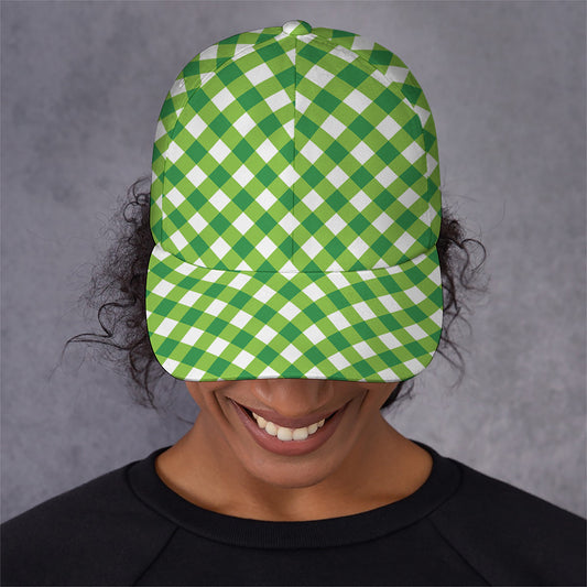 Shamrock Green And White Gingham Print Baseball Cap