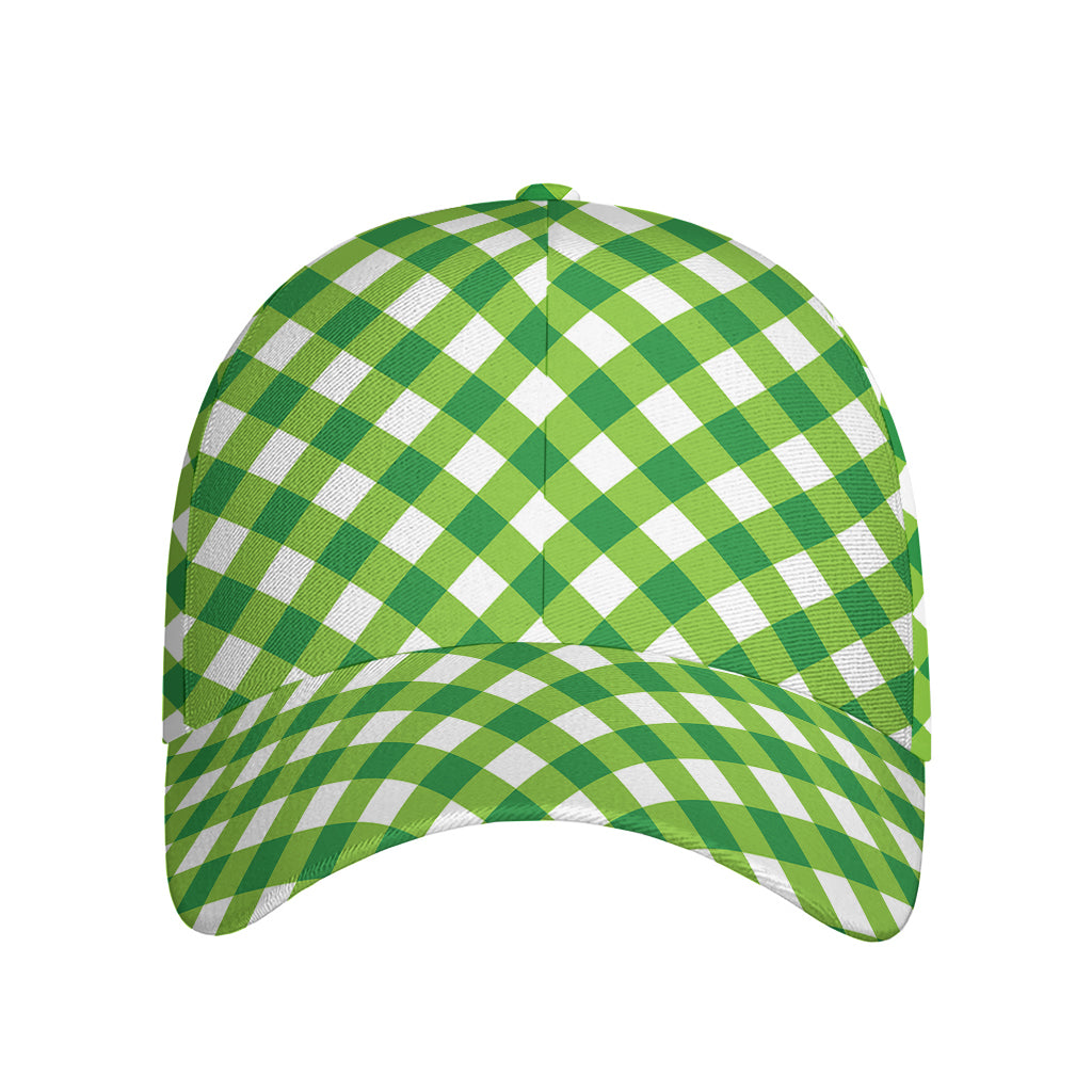 Shamrock Green And White Gingham Print Baseball Cap