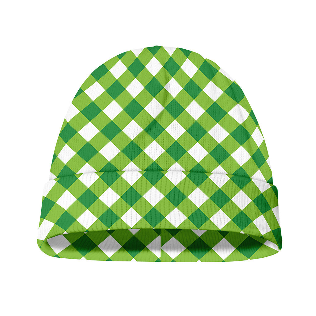 Shamrock Green And White Gingham Print Beanie