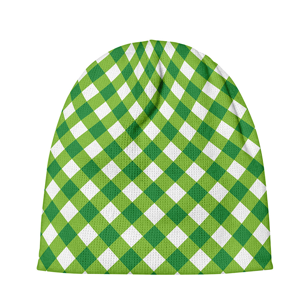 Shamrock Green And White Gingham Print Beanie