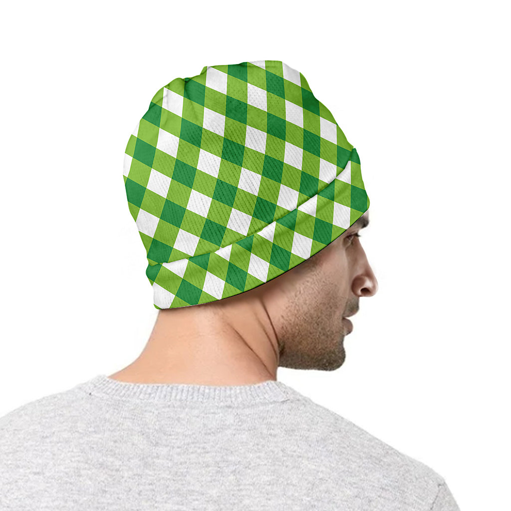 Shamrock Green And White Gingham Print Beanie