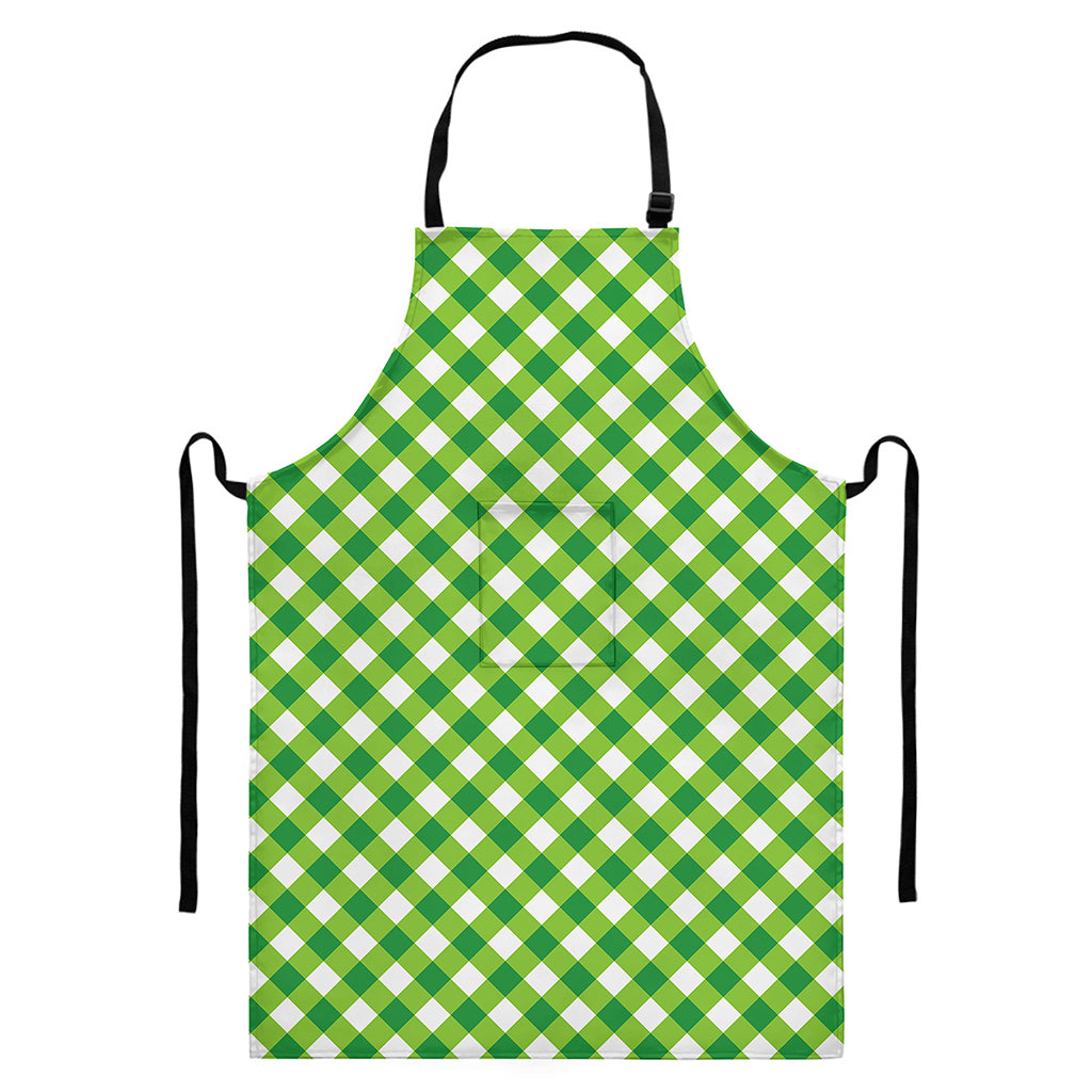 Shamrock Green And White Gingham Print Bib Apron With Pocket
