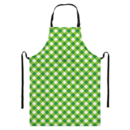 Shamrock Green And White Gingham Print Bib Apron With Pocket