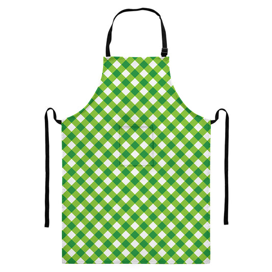 Shamrock Green And White Gingham Print Bib Apron With Pocket
