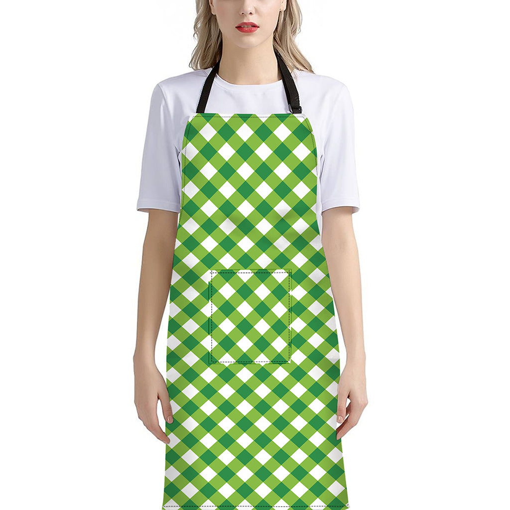 Shamrock Green And White Gingham Print Bib Apron With Pocket