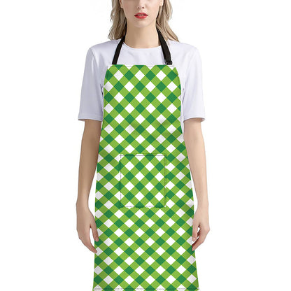 Shamrock Green And White Gingham Print Bib Apron With Pocket