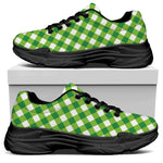 Shamrock Green And White Gingham Print Black Chunky Shoes