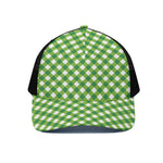 Shamrock Green And White Gingham Print Black Mesh Trucker Cap