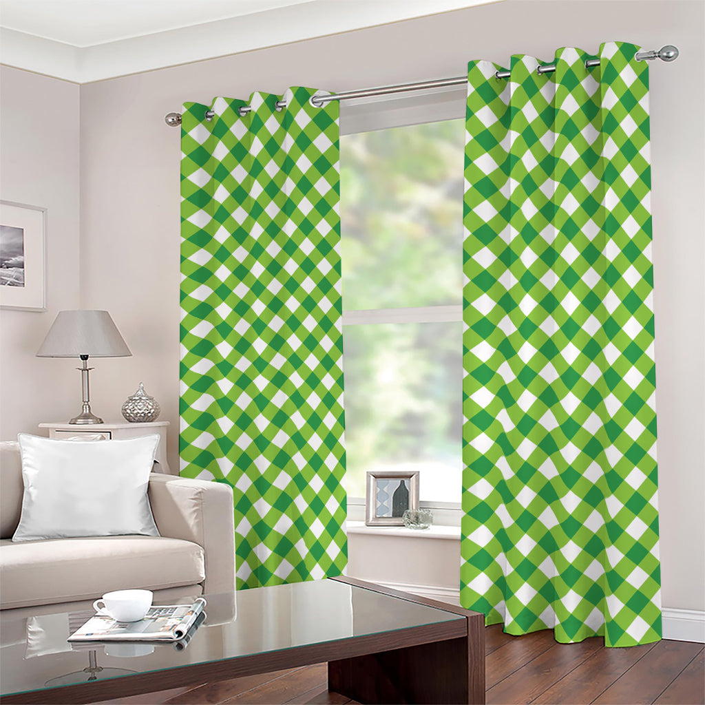 Shamrock Green And White Gingham Print Blackout Grommet Curtains