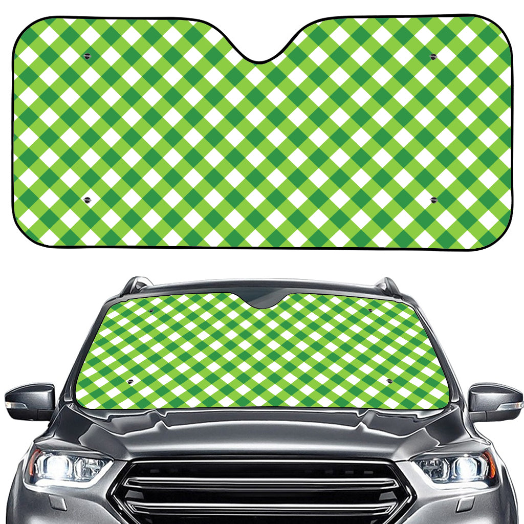 Shamrock Green And White Gingham Print Car Windshield Sun Shade