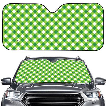 Shamrock Green And White Gingham Print Car Windshield Sun Shade