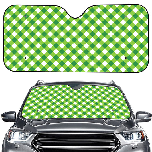 Shamrock Green And White Gingham Print Car Windshield Sun Shade