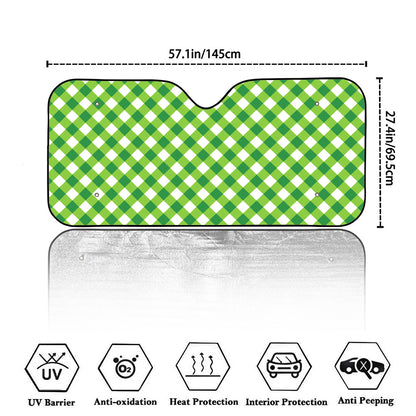 Shamrock Green And White Gingham Print Car Windshield Sun Shade