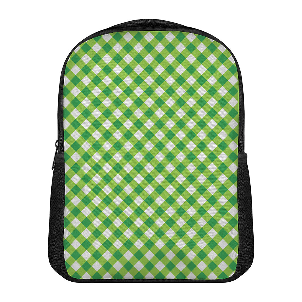 Shamrock Green And White Gingham Print Casual Backpack