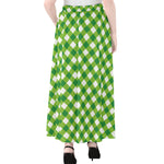 Shamrock Green And White Gingham Print Chiffon Maxi Skirt