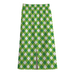Shamrock Green And White Gingham Print Cotton Front Slit Maxi Skirt
